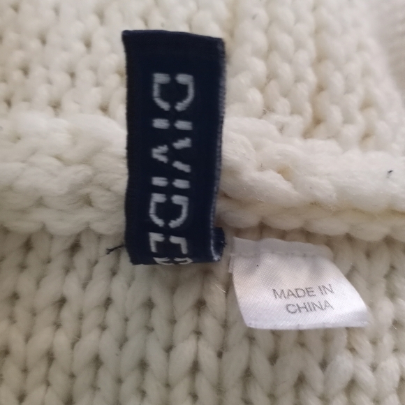 Divided Wool Blend Classic Cable Knit Fisherman White Cardigan Elbow Patches L - Picture 9 of 9